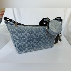 COACH, Finn Signature C Lt Indigo Denim Crossbody with pouch NWT